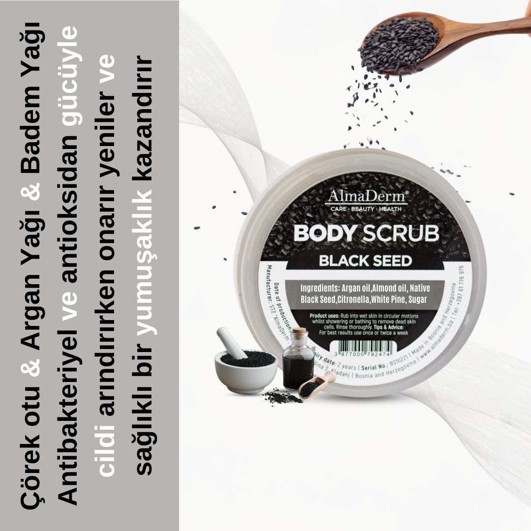 Doğal Yağlar İçeren Çörek Otu Özlü Vücut Peelingi - Black Seed Body Scrub