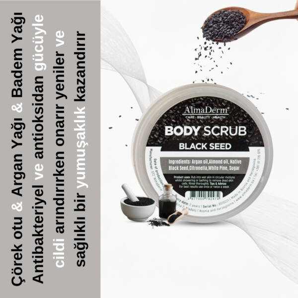 Doğal Yağlar İçeren Çörek Otu Özlü Vücut Peelingi - Black Seed Body Scrub